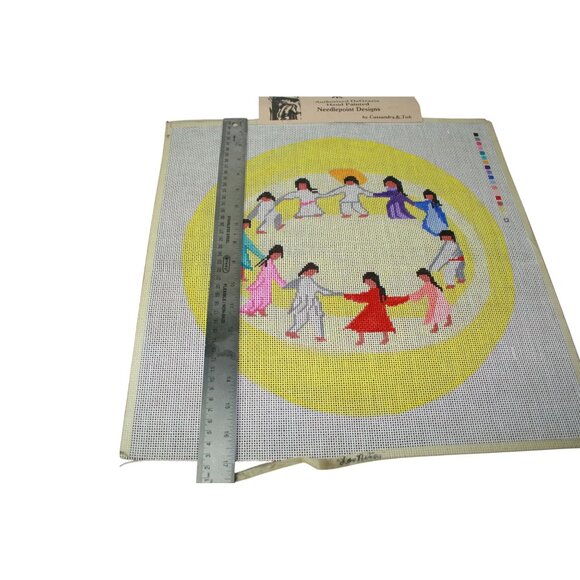 Rare Authorized DeGrazia Handpainted Needlepoint Canvas 14" Circle Sundance Desi - Picture 5 of 6